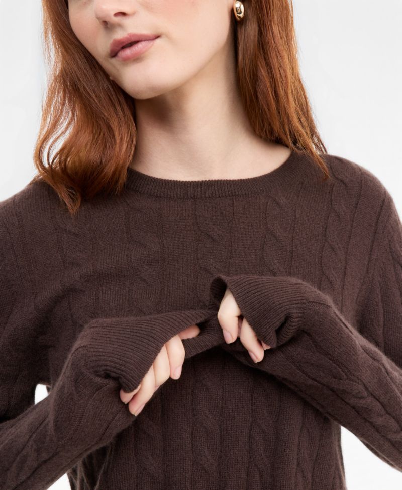 Petite Cable-Knit Crewneck 100% Cashmere Sweater