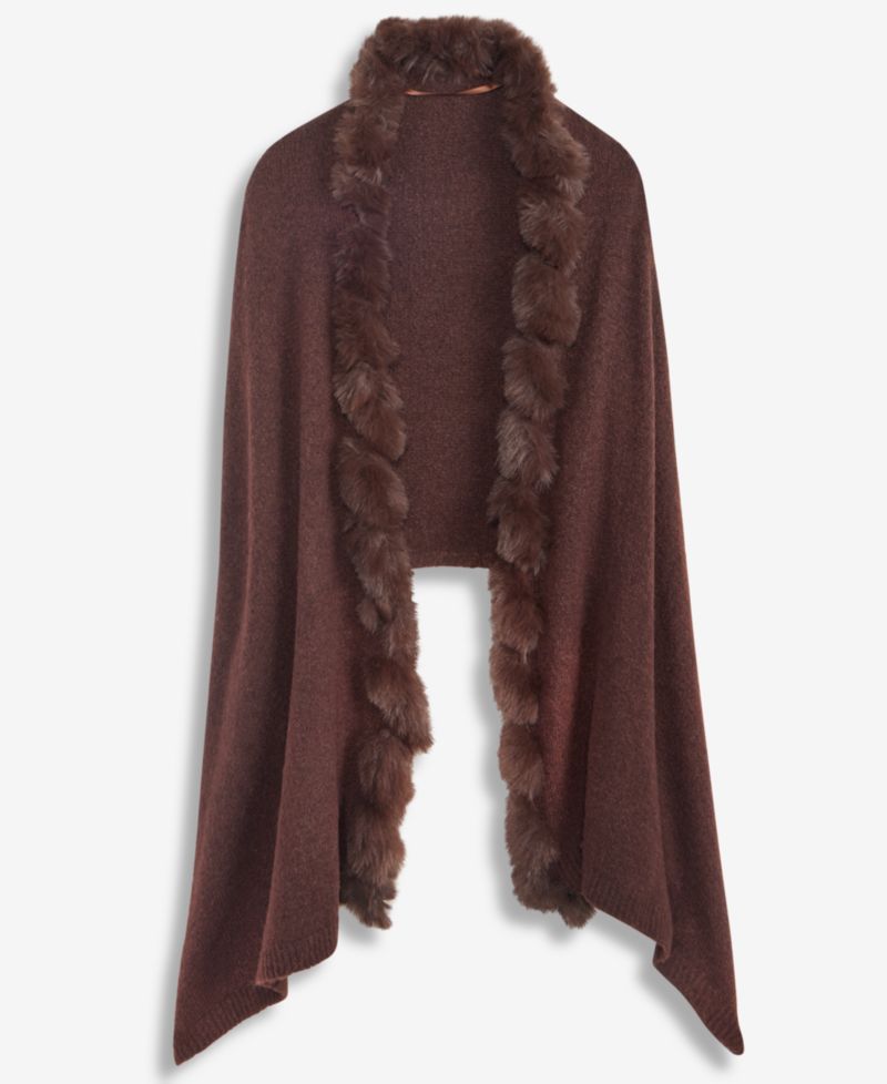 Women's Knit Twisted Faux-Fur-Trim Wrap