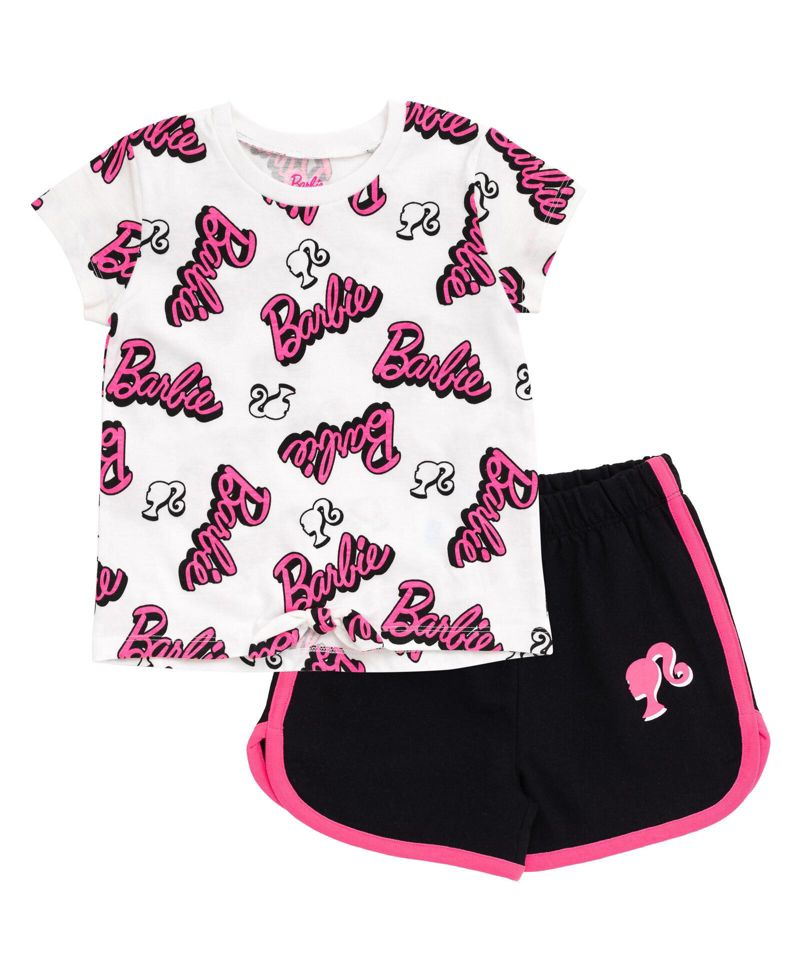Little Girls French Terry T-Shirt and Active Retro Dolphin Shorts Outfit Set