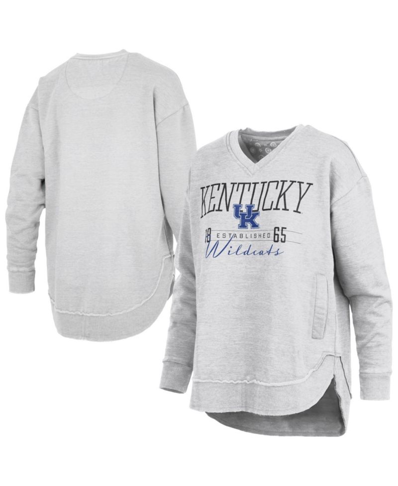 Women's Heather Gray Kentucky Wildcats Marcus East Hall Poncho V-Neck Sweatshirt