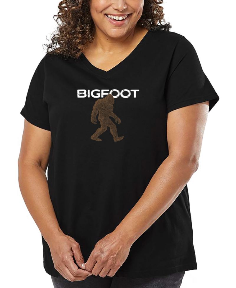 Plus Size Bigfoot Word Art V-Neck T-Shirt