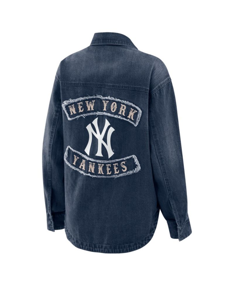Women's Denim New York Yankees Washed Oversized Denim Full-Snap Shacket