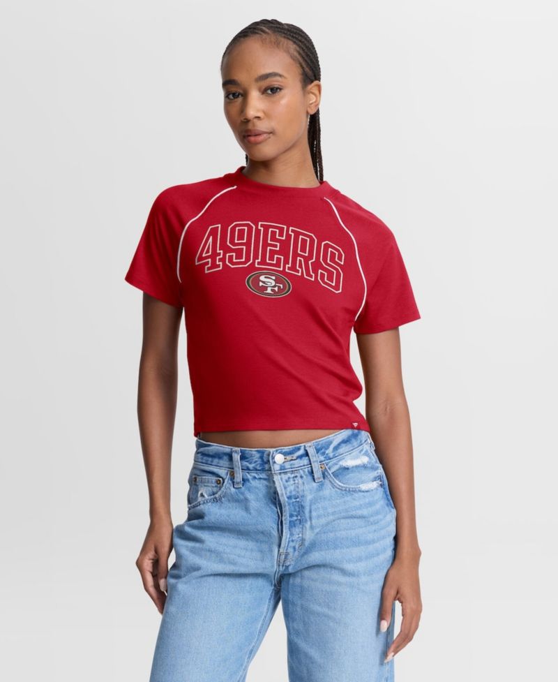 Women's Scarlet San Francisco 49ers Offensive Scheme Raglan Tri-Blend Cropped Top