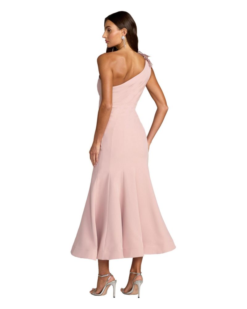 Women's One Shoulder Crepe Trumpet Midi Dress
