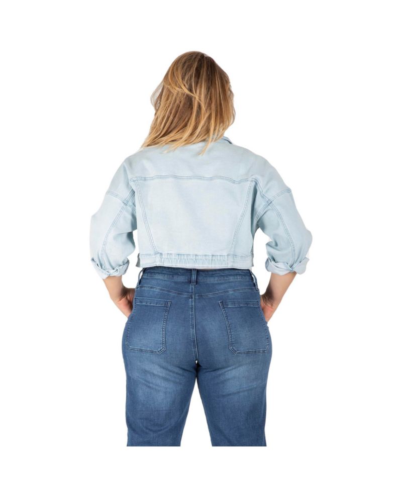 Women's Plus Size Cropped Denim Trucker Jacket