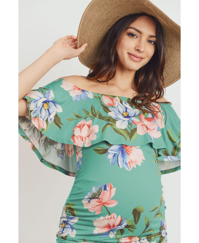 Women's Floral Off-the-Shoulder Ruffle Bodycon Dress