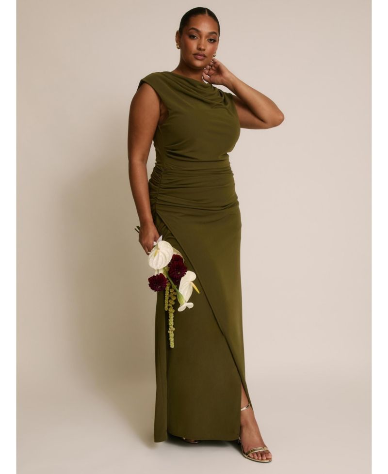 Women's Cowl Gathered Short Sleeve Bridesmaid