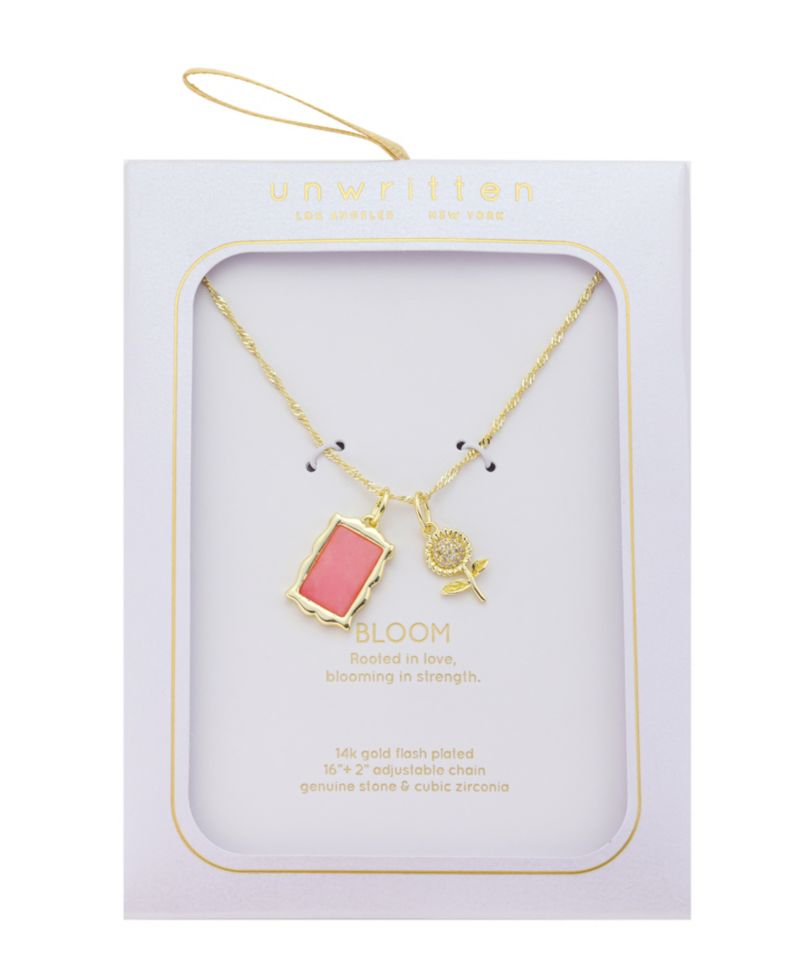 Cubic Zirconia and Semi Precious Stone Floral Cluster Charm Pendant Necklace