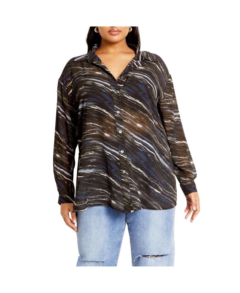 Plus Size Sheer Lover Print Shirt