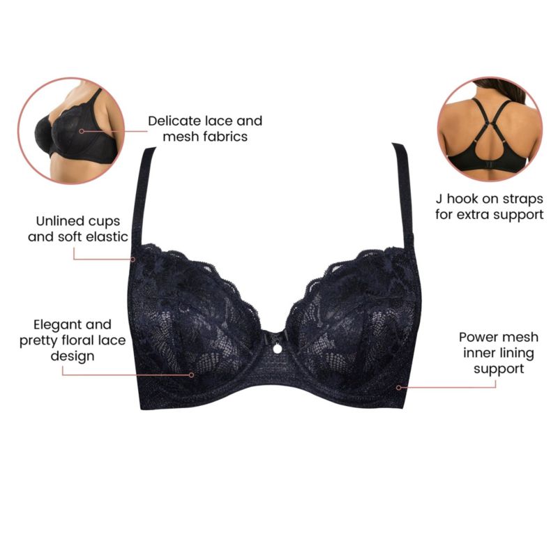 Women's Luxlacy Unlined Wired Bra, Black, 40H