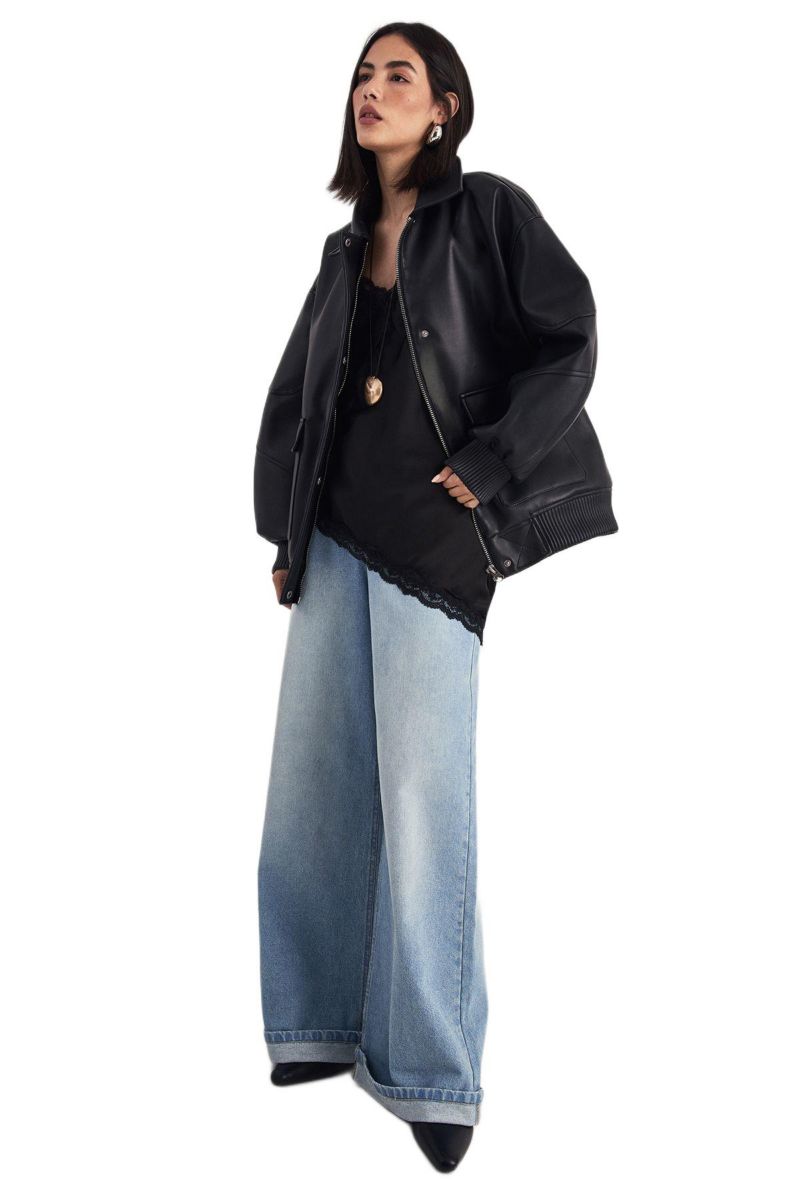 Women's Longline Faux Leather Bomber Jacket