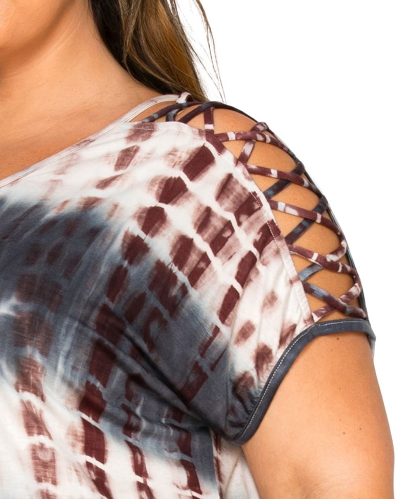 Plus Size Tie Dye Lattice Sleeve Dolman T-Shirt
