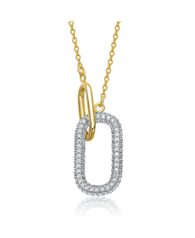 Radiant CZ Two-Tone Texture Interlocking Links Necklace