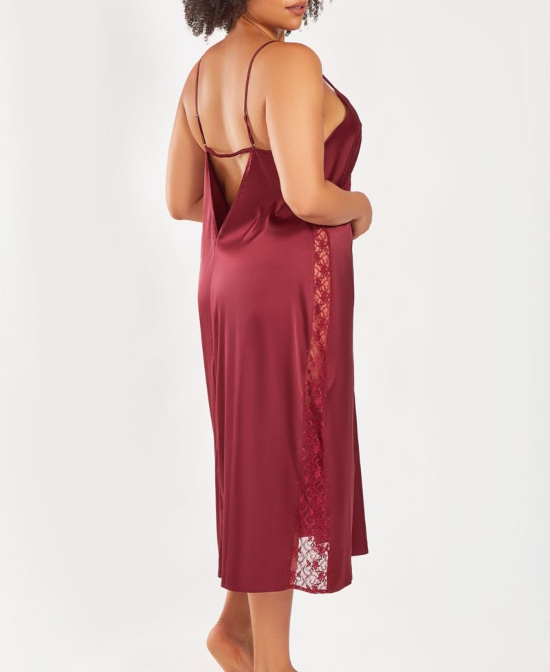 Plus Size Silky Open Back Nightgown with Lace Trims