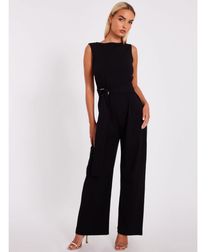 Women's Scuba Crepe Sleeveless Jumpsuit - Red