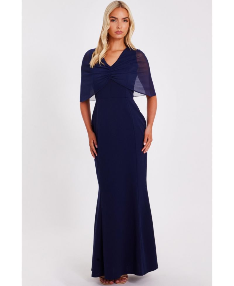 Women's Mesh Cape Maxi Dress
