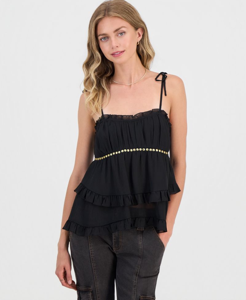 Juniors' Studded Tiered Babydoll Tank