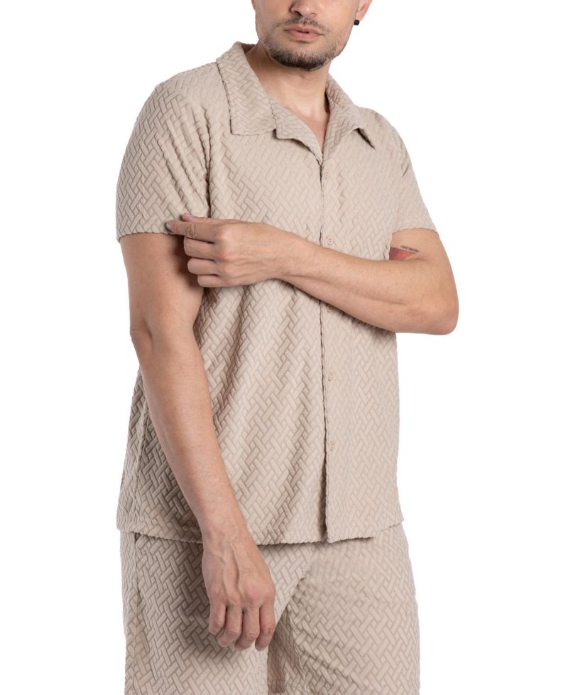 Men's Casual Textured Camp Collar Short Sleeve Button-Up Shirt