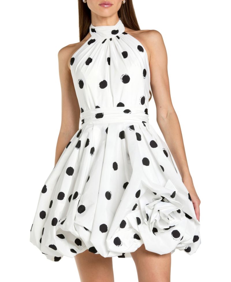 Women's Satin Halter Neck Bubble Hem Mini Dress