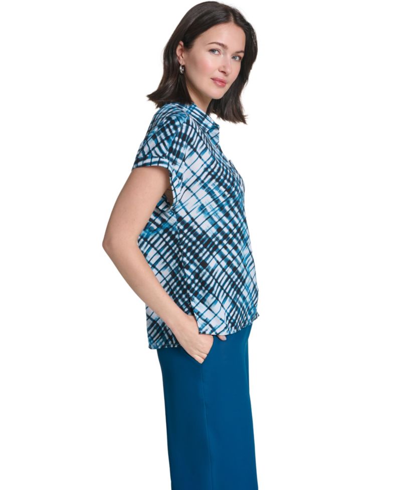 Women's Collared Short-Sleeve Button-Front Blouse