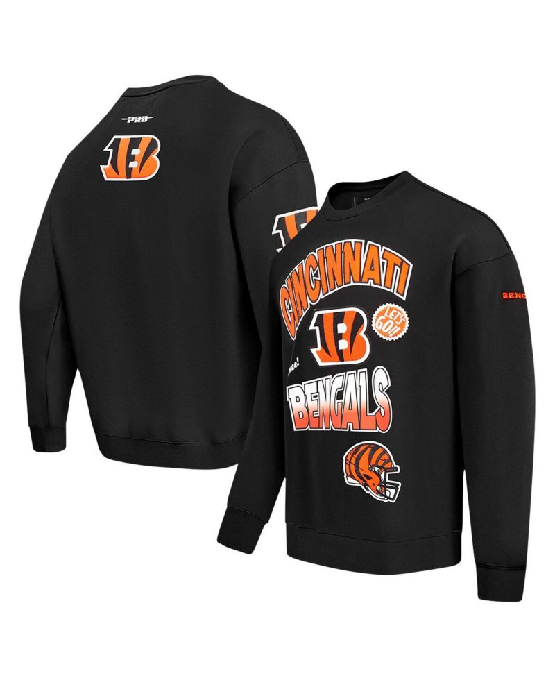 Men's Black Cincinnati Bengals Turn It Up Drop Shoulder Pullover Sweatshirt