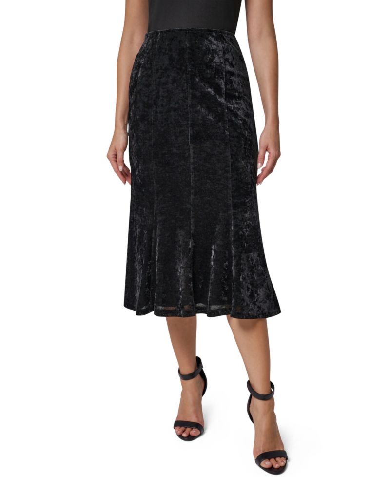 Women's Stretch High-Waisted Velvet Midi Skirt