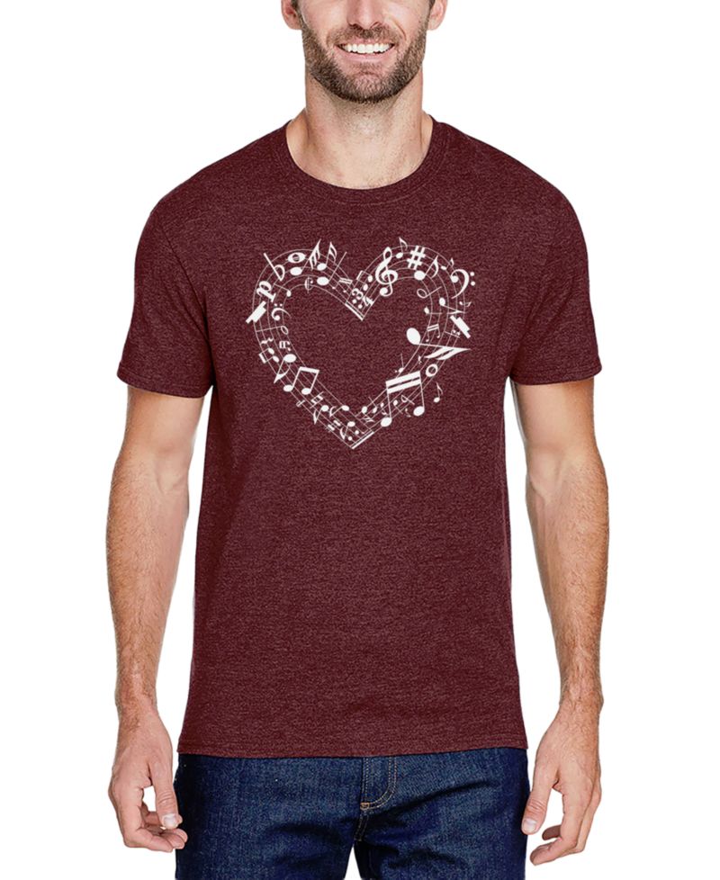 Men's Music Notes Heart Word Art Cotton and Polyester Blend T-Shirt