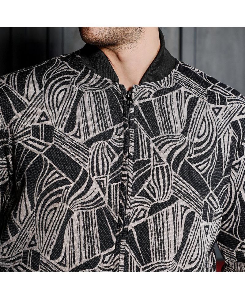 Men's Midnight Black Stroke-Jacquard Bomber Jacket