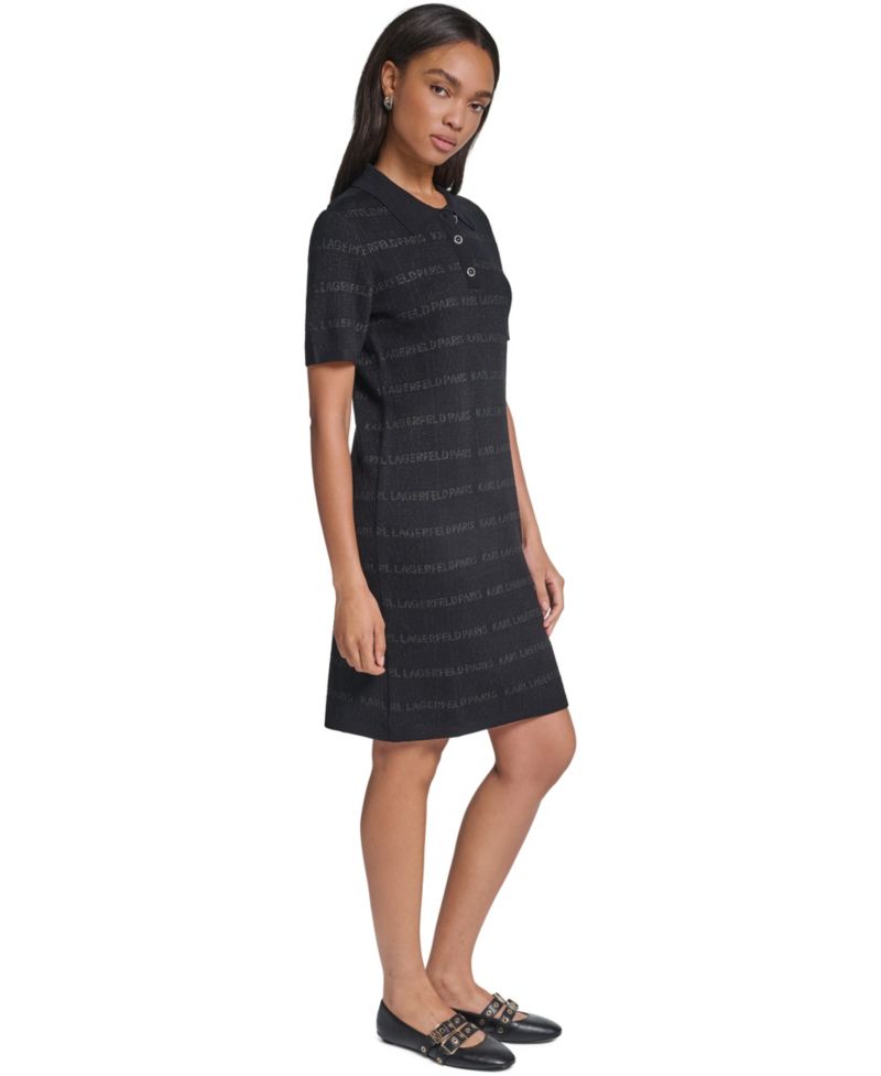 Women's Allover Logo Fitted Short-Sleeve Sweater Dress