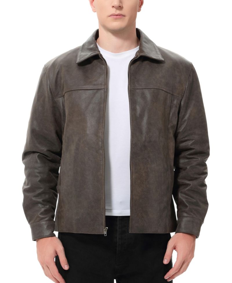 Men David Distressed Leather Jacket