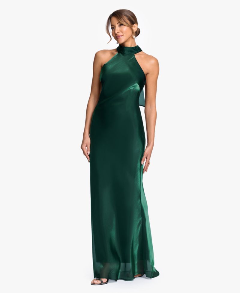 Women's Halter Neck Metallic Organza Ball Gown