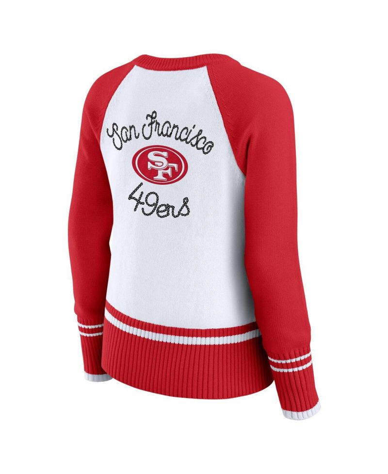 Women's White/Scarlet San Francisco 49ers Color Block Raglan Sweater