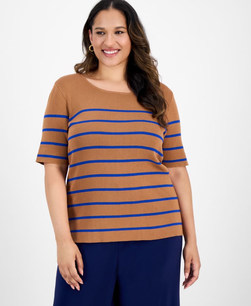 ASL Plus Size Striped Short-Sleeve Top