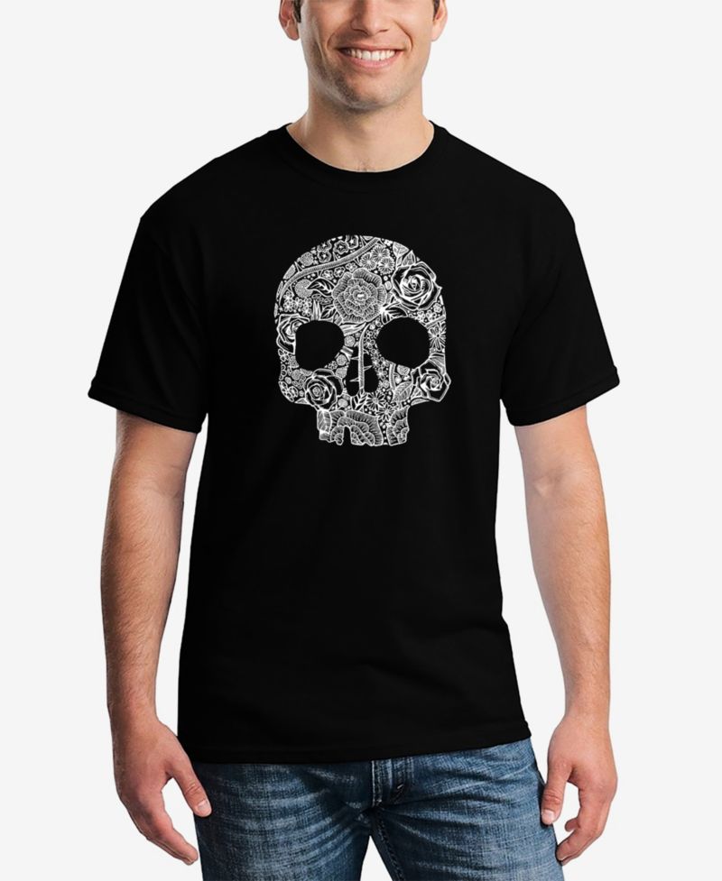 Men's Word Art Flower Skull Short Sleeve T-shirt