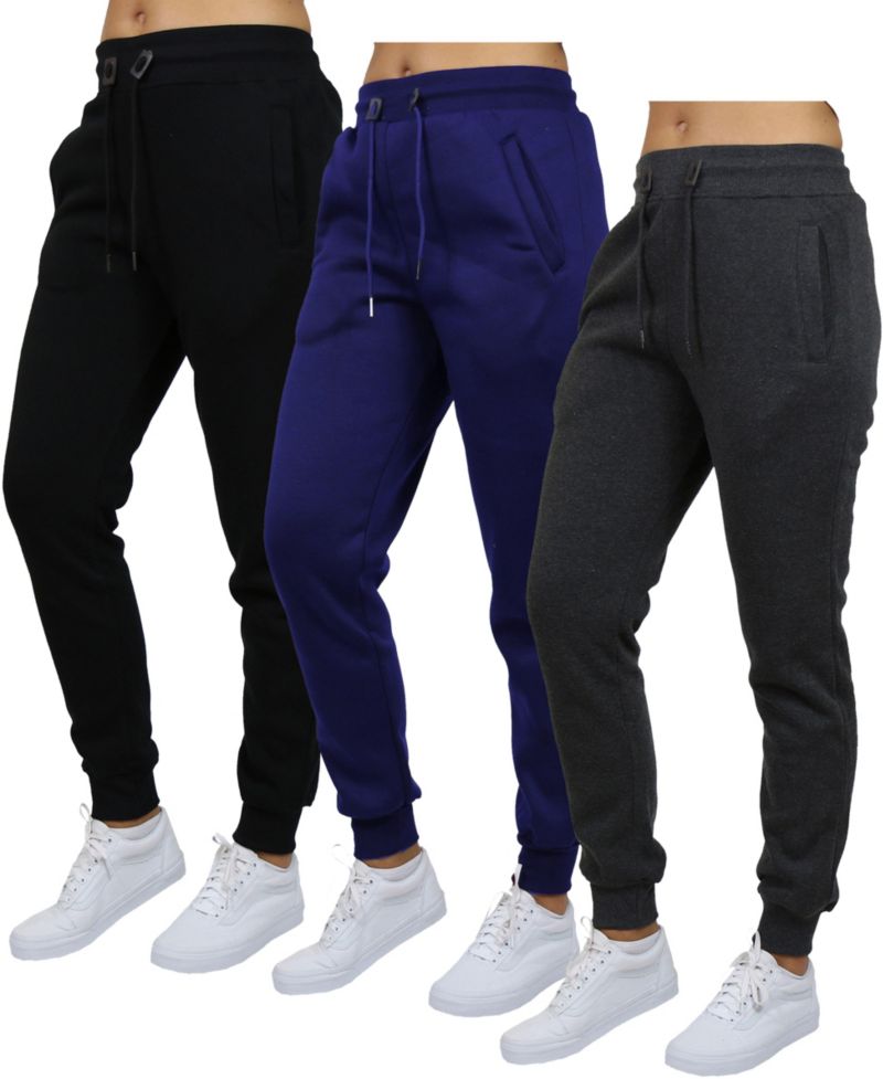 Women's Loose Fit Heavyweight Classic Fleece Jogger Sweatpants- 3 Pack