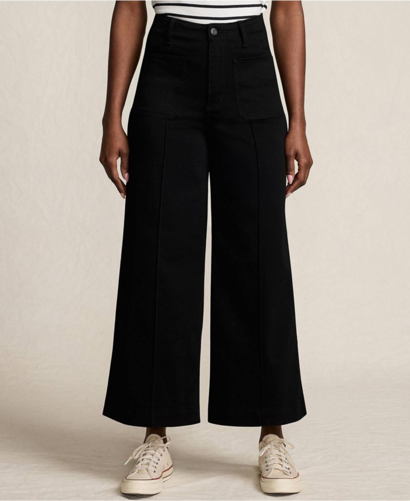 Petite Denim High Rise Patch Pocket Extra Wide Leg Crop Jeans
