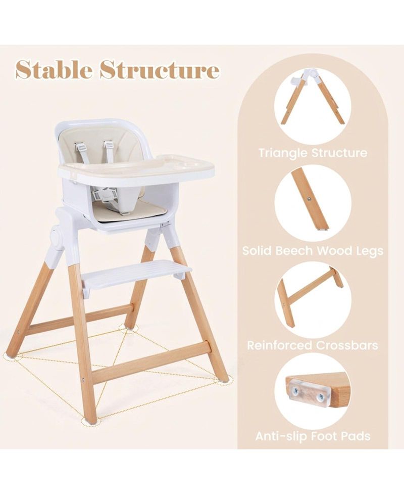4-in-1 Convertible Baby High Chair with Detachable Double Trays