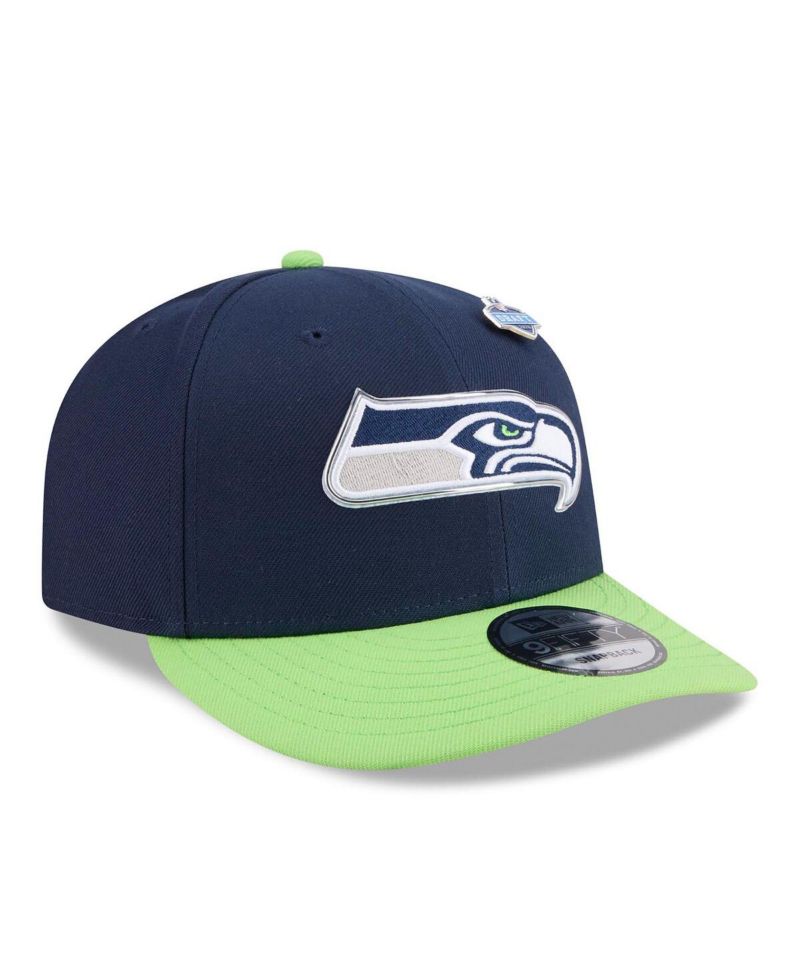 Men's College Navy/Neon Green Seattle Seahawks 2026 NFL Draft On Stage Pre-Curved 9FIFTY Snapback Hat