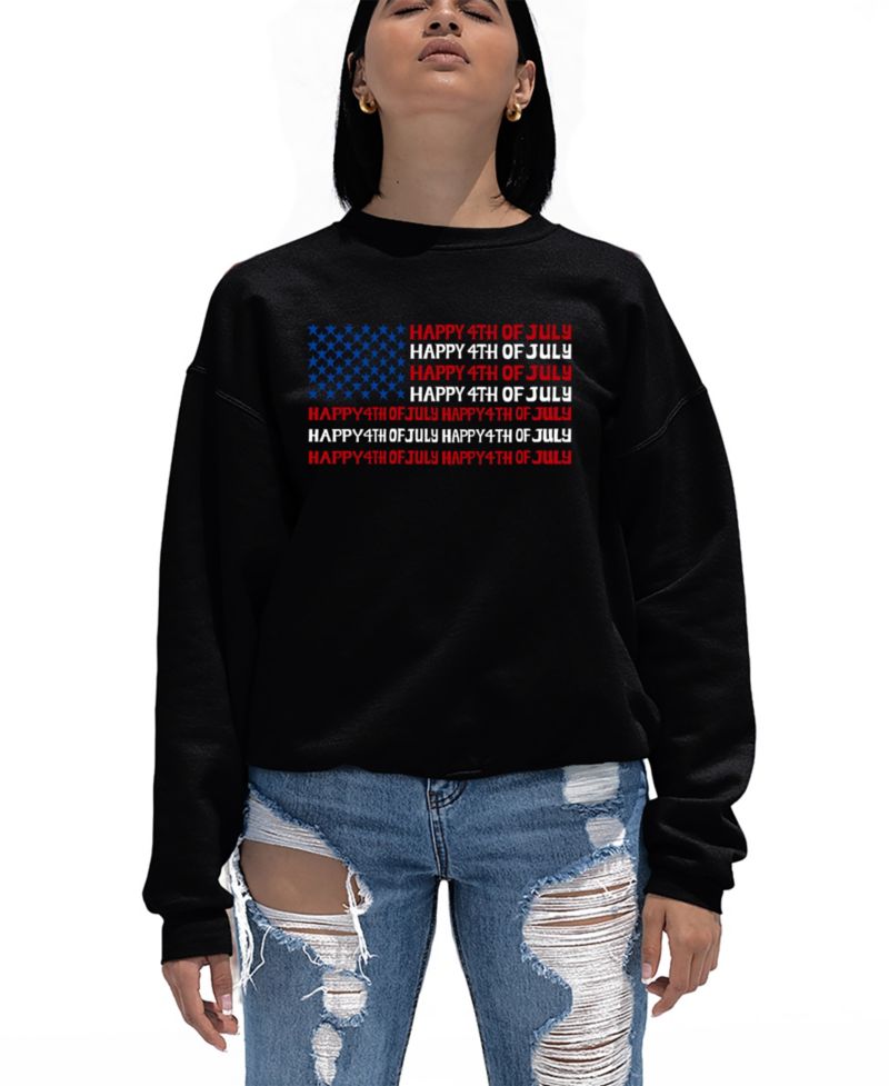 Women's Happy 4th of July Word Art Crew Neck Sweatshirt