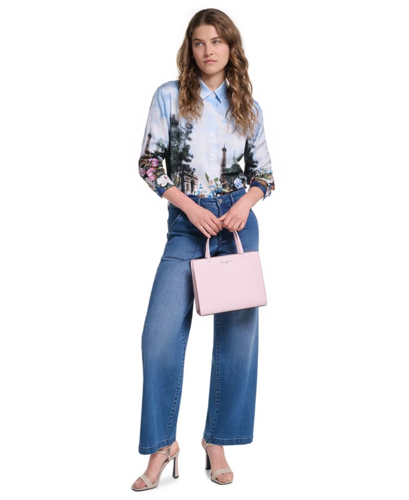 Petite Printed Collared Neck Blouse