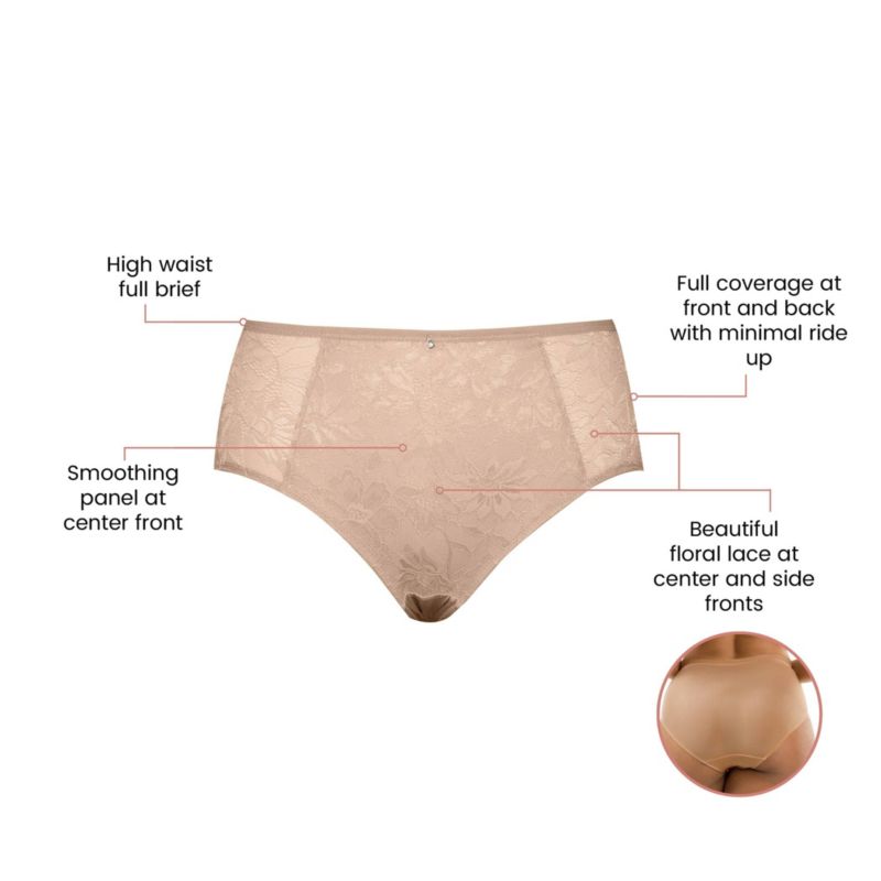 Women's Luxlacy Lace High-Waist Brief With Light Tummy Control And Extra Coverage Panties