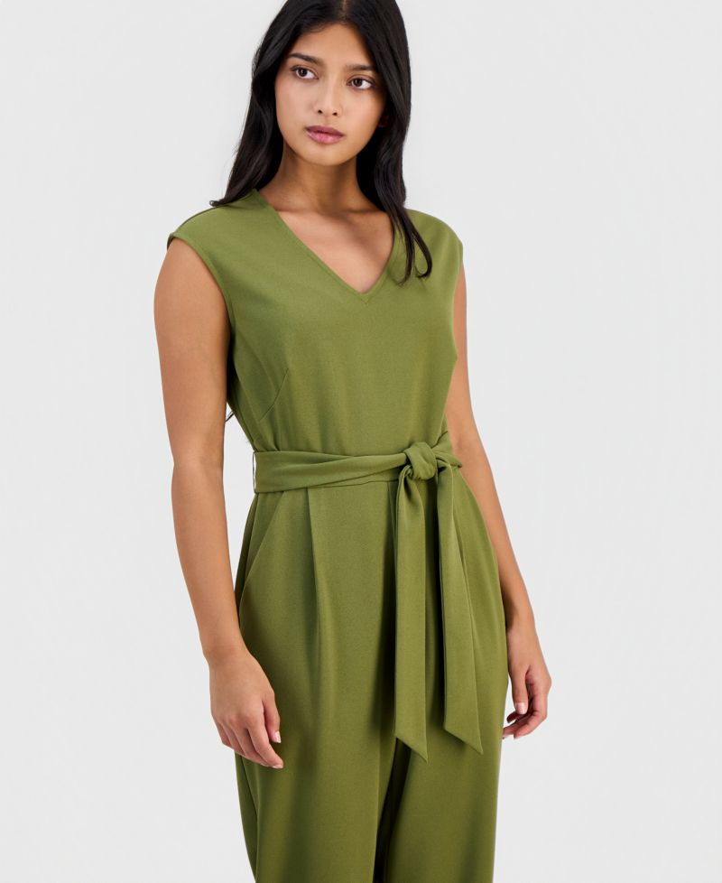 Petite Belted V-Neck Jumpsuit