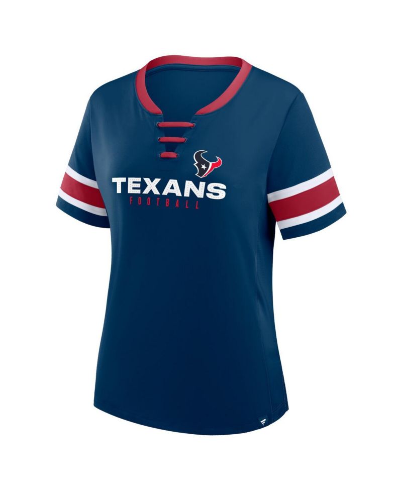 Women's Navy Houston Texans Plus Size Red Zone Athena Lace-Up V-Notch Neck T-Shirt