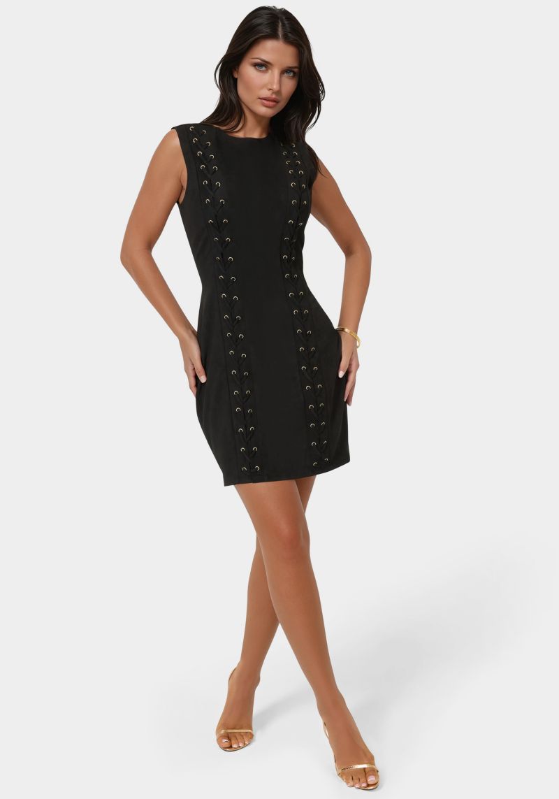 Women's Faux Suede Lace Up Mini Dress