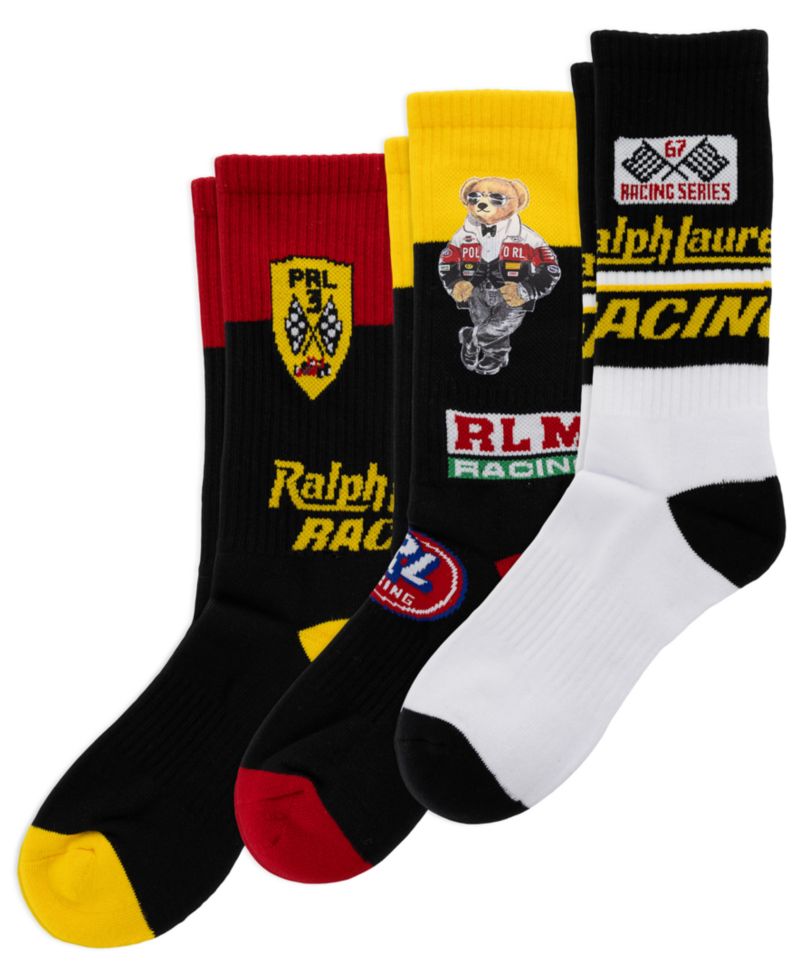 Men's Moto Bear Arch Support Ribbed Crew Socks, 3-Pack Gift Box