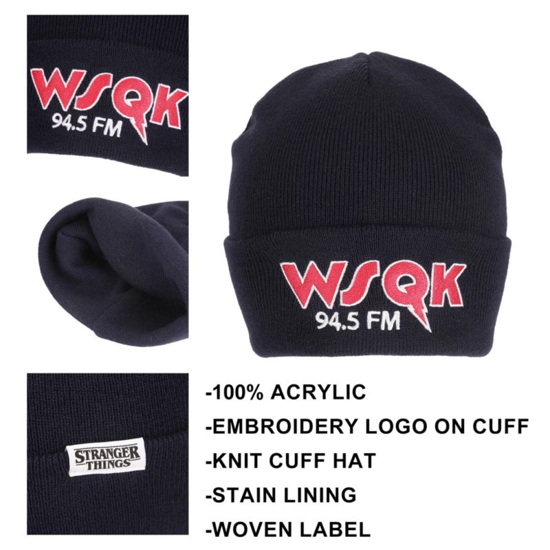 Men's WSQK Embroidery Navy Acrylic Yarn Standard Cuff Beanie