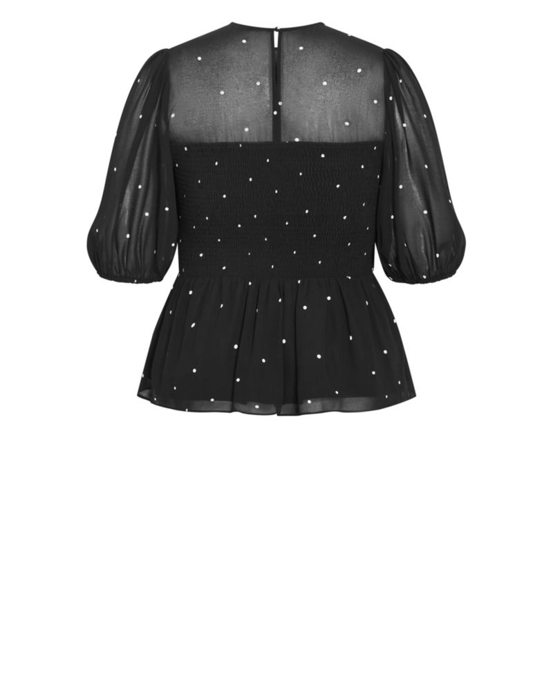 Plus Size Esther Spot-Print Shirred Peplum Blouse