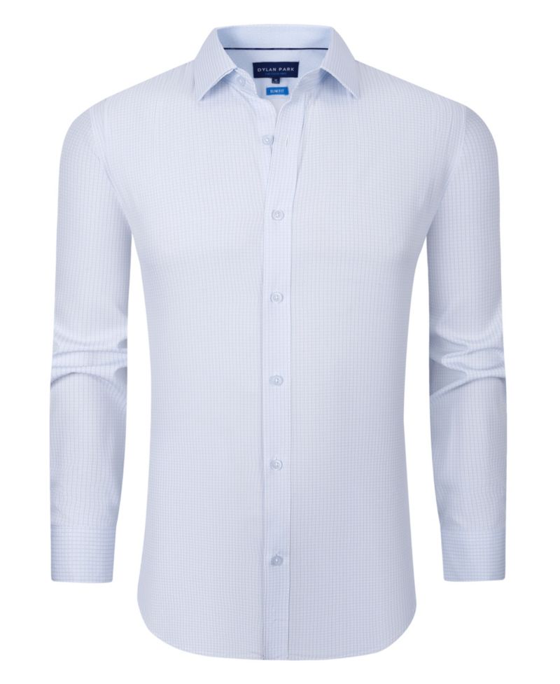 Men's Four Way Stretch Plaid Print Button Down Dress Shirt