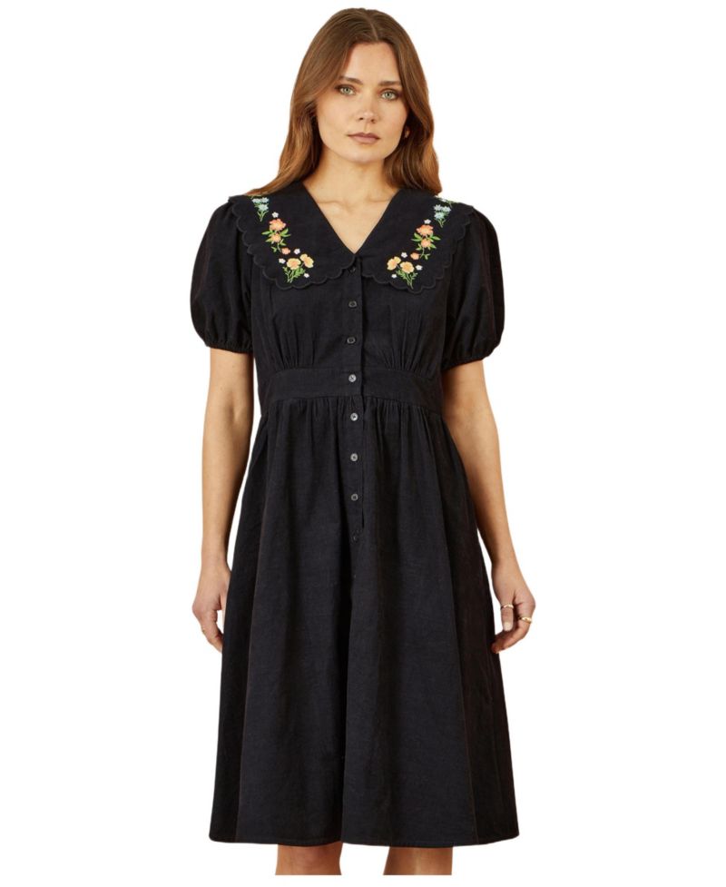 Women's Embroidered Collar Cord Tea Dress