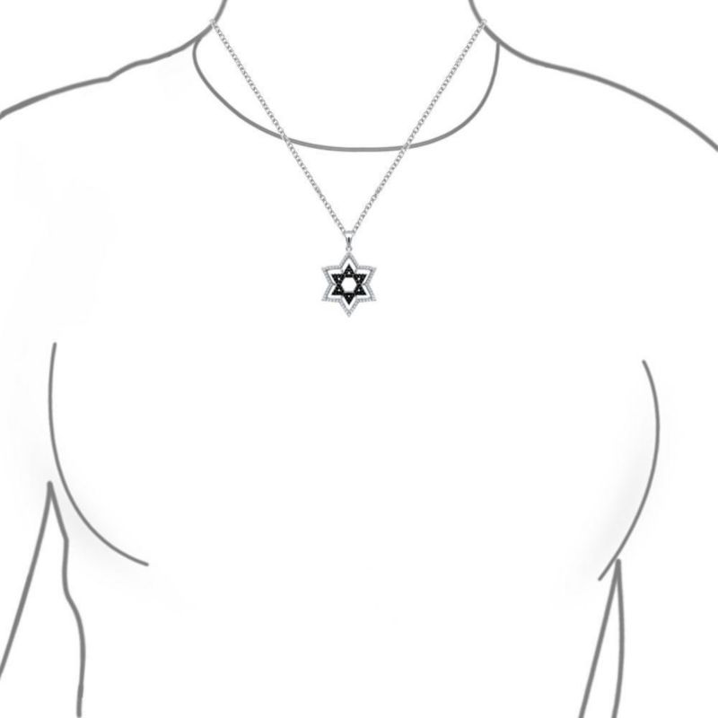 Black White Hanukkah Star of David Pendant Necklace .925 Sterling Silver